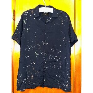 Hollister Men's Navy Blue Casual Paint Splatter Button-Up Shirt Size Large